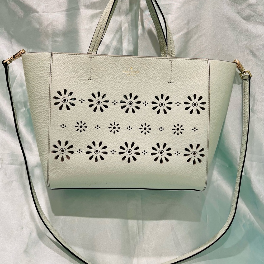 Kate Spade NY - Mint Green Leather Color, Laser Cut Design Large Tote/Satchel